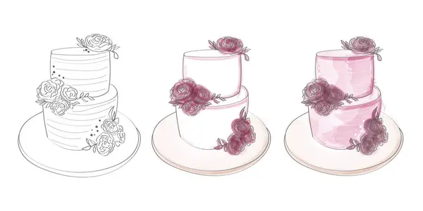 Eine Detaillierte Zeichnung Mit Drei Verschiedenen Arten Von Kuchen Die Stockillustration