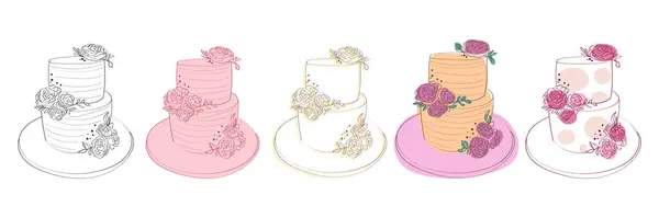 Eine Detaillierte Zeichnung Einer Reihe Eleganter Hochzeitstorten Jede Torte Ist lizenzfreie Stockvektoren
