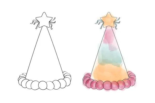 Eine Zeichnung Mit Einem Bunten Partyhut Mit Einem Stern Der Stockvektor