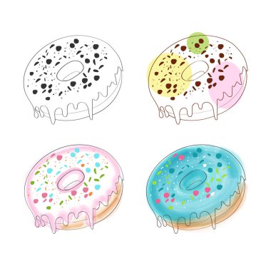 Çeşitli serpiştirilmiş ve serpiştirilmiş dört renkli çörek..