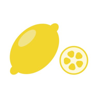 Bright yellow line icons depict a whole lemon and a sliced lemon showing seeds. These icons represent freshness and flavor, ideal for food-related designs and illustrations.