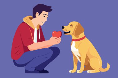 Köpeği ve vektör tasarımı olan adam