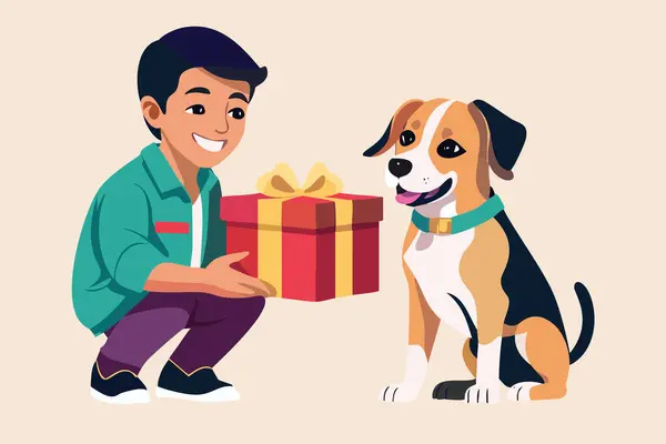 stock vector man with gift boxes dog vector design