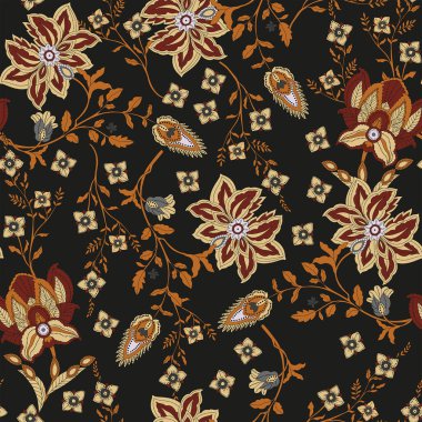 Kusursuz etnik şal desenli eski bir çiçek deseni..