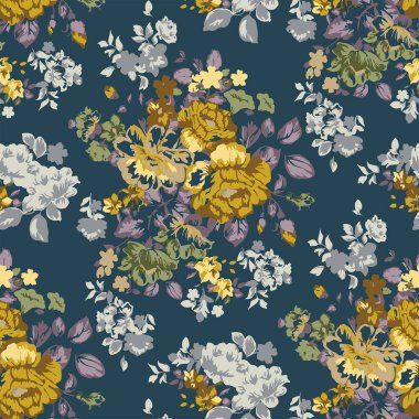 Şakayık ve gül çiçekleriyle kusursuz desen.