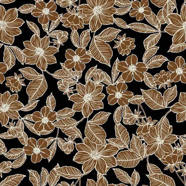 Elle çizilmiş tropikal çiçeksiz desen.
