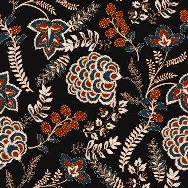 Hint çiçeklerinin süslendiği etnik ve pürüzsüz desen.