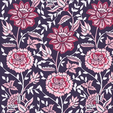 Hint çiçeklerinin süslendiği etnik ve pürüzsüz desen.