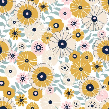 El çizimi kusursuz yaz çiçeği desenli arka plan.
