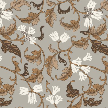 Viktorya tarzında stilize edilmiş Jacobean çiçekleriyle kusursuz desen..