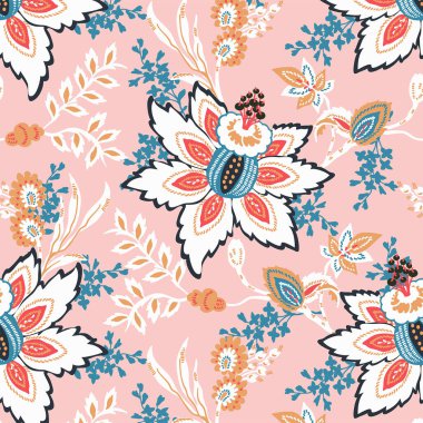 Renkli jakop fantezi çiçekleri ile etnik ve kusursuz desen.