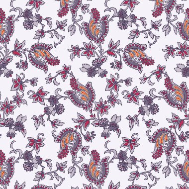 Etnik şal desenli geleneksel Hint tarzı çiçek deseni.