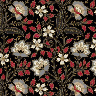 Etnik desenli fantezi çiçekleriyle kusursuz desen