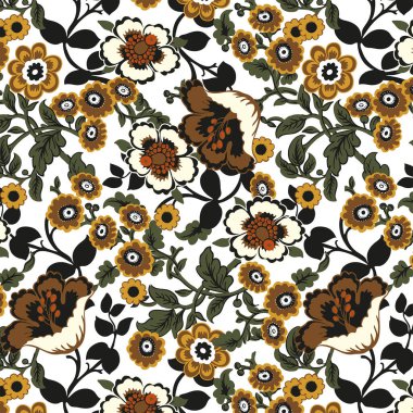 Bahar çiçekleri ve yapraklarıyla kusursuz desen.