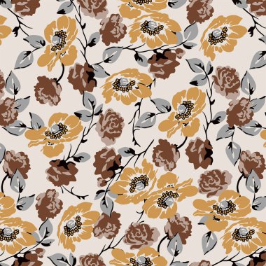 Güzel dikişsiz gül ve suluboya efektli şakayık çiçek deseni.