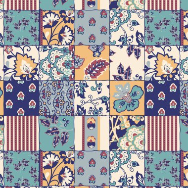 Etnik çiçek desenleri ve geometrik motifler soyut, dikişsiz desenler.