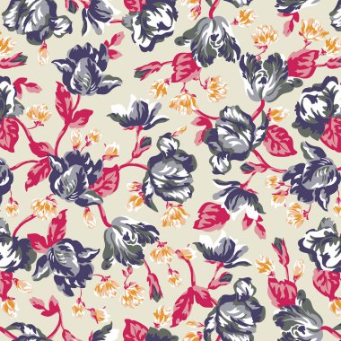 Taze gül çiçekleri ve yapraklarla kusursuz desen.