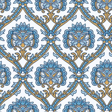 Etnik damask çiçekli duvar kağıdı deseni tasarımı