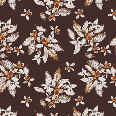 Kahverengi arkaplanda suluboya manolya çiçekleri.