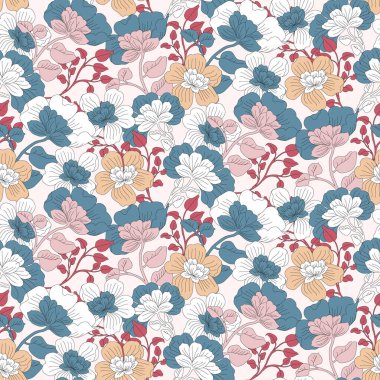 Beyaz arka planda pürüzsüz bahar çiçeği deseni.