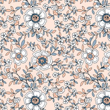 Zarif, eski bir çiçek deseni küçük bir elde yaz çiçekleri çizer..