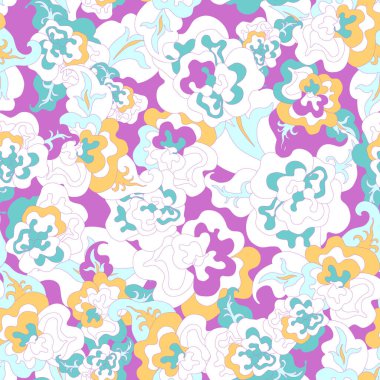 El çizimi batik çiçekli renkli soyut desenler.