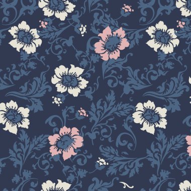 Barok tarzı arka planda etnik, pürüzsüz, klasik çiçek deseni.