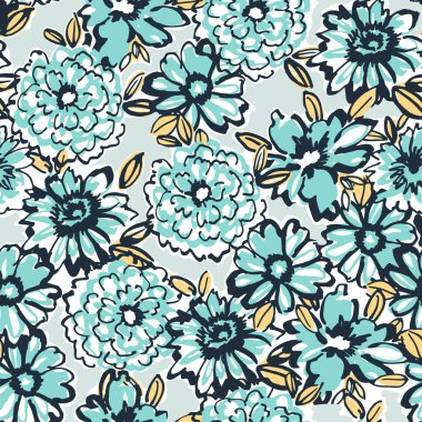 Seamless background with beautiful flowers and leaves.