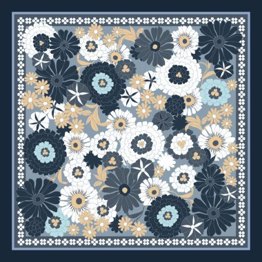 Yaban çiçekleri desenli ipek eşarp.