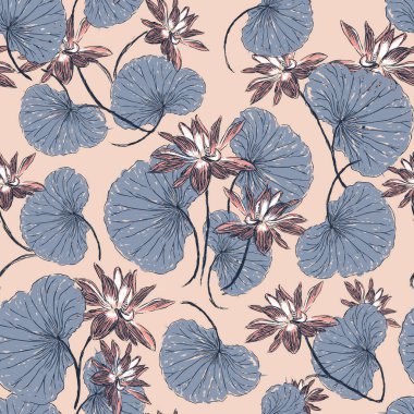 Seamless floral lotus pattern background clipart