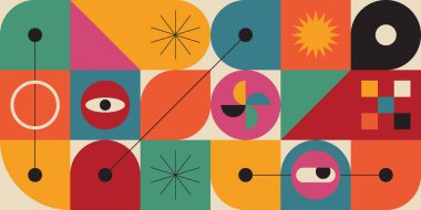 Basit geometrik soyut vektör deseni. İsviçre Tasarım Şekilleri. Bauhaus Dekoratif Arkaplan.