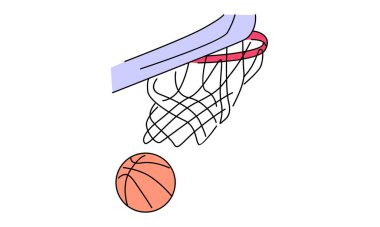 Basketbol vektörünün çizgi sanatı rengi çizimi 