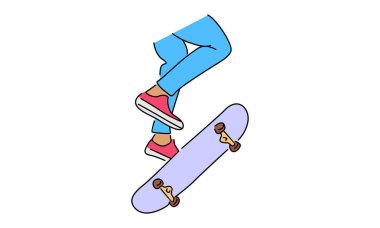 Paten kayan ve atlama numarası yapan genç kaykaycı çizgisi çizimi