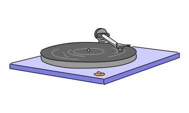 Eski klasik taşınabilir müzik turntable vinil disk jokeyinin çizgi sanat rengi
