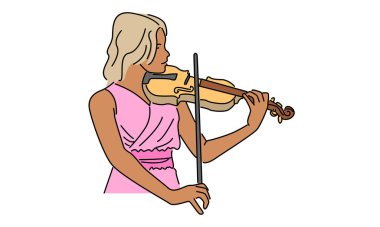 kadın kemancının sanat rengi keman çalmak için performans sergiliyor