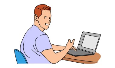 dizüstü bilgisayarı olan adamın çizgi sanatı rengi