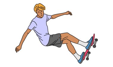 Kaykaycının paten vektörü çiziminin çizgi sanat rengi