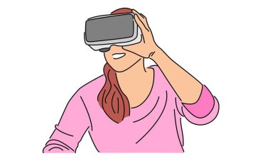 Sanal gerçeklik cihazlı kadın çizgisi rengi