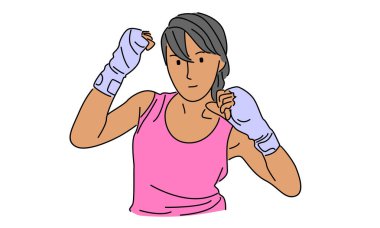 kadın kickboxer vektör illüstrasyonunun çizgi sanatı rengi