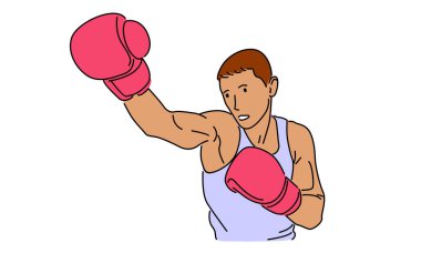 Genç adam boksör vektör illüstrasyonunun çizgi sanatı rengi