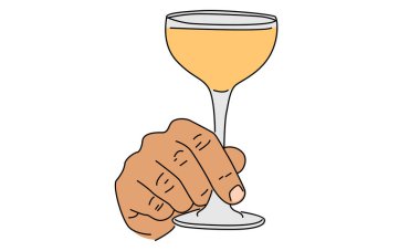 Martini bardağı illüstrasyonunun el çizimi rengi