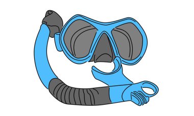 Şnorkel vektör illüstrasyonlu tüple dalış maskesinin çizgi sanat rengi