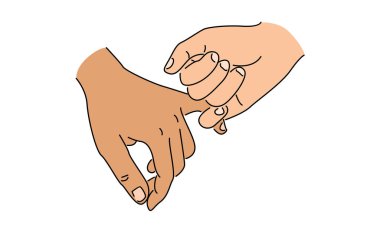 El ele tutuşan çift vektör illüstrasyonunun çizgi sanat rengi