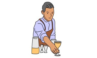 Barmenin sanat rengi kokteyl yapar.