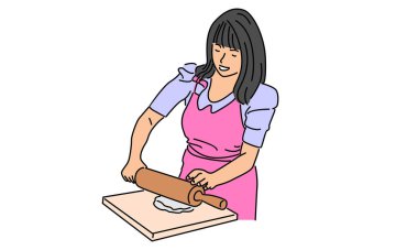 Kadın hamuru merdaneyle saran çizginin sanat rengi