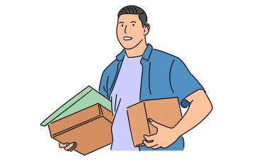 Paket postasıyla ayakta duran teslimatçının sanat rengi