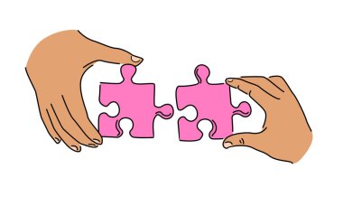 El ele tutuşma yapboz parçasının çizgi sanat rengi