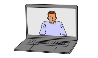 Bilgisayarın çizgi sanat rengi ve insanlar video çağrısı yapıyor