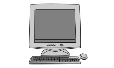 Eski klasik kişisel bilgisayar işlemci biriminin çizgi sanat rengi