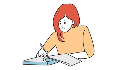 Çalışan kız, çizgi çizimi